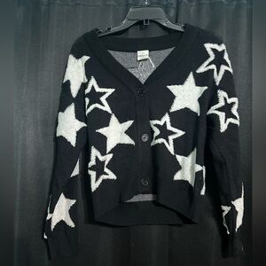 Stylish Black Cardigan with White Star Patterns